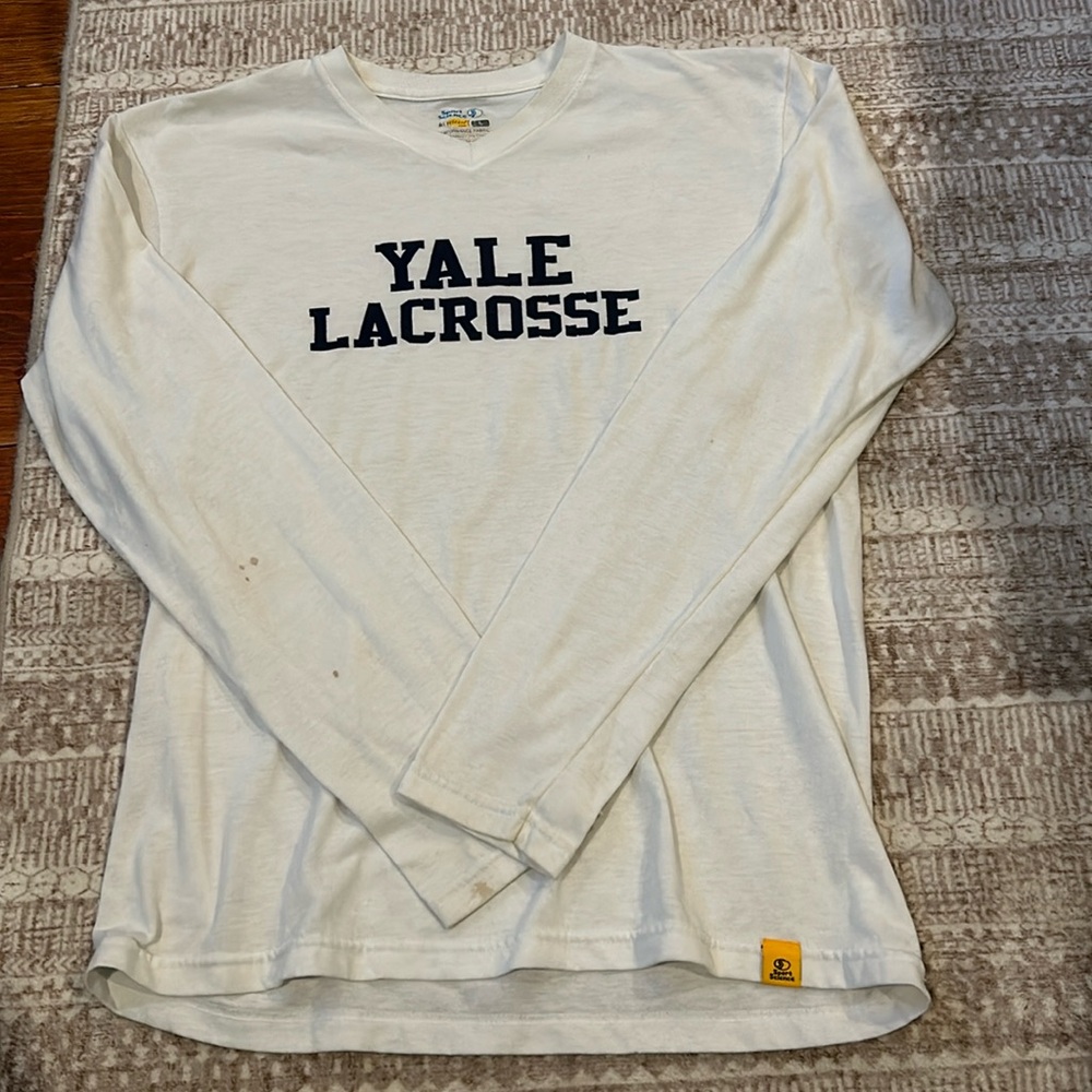 Yale Lacrosse lightweight long sleeve shirt with small stain on right arm